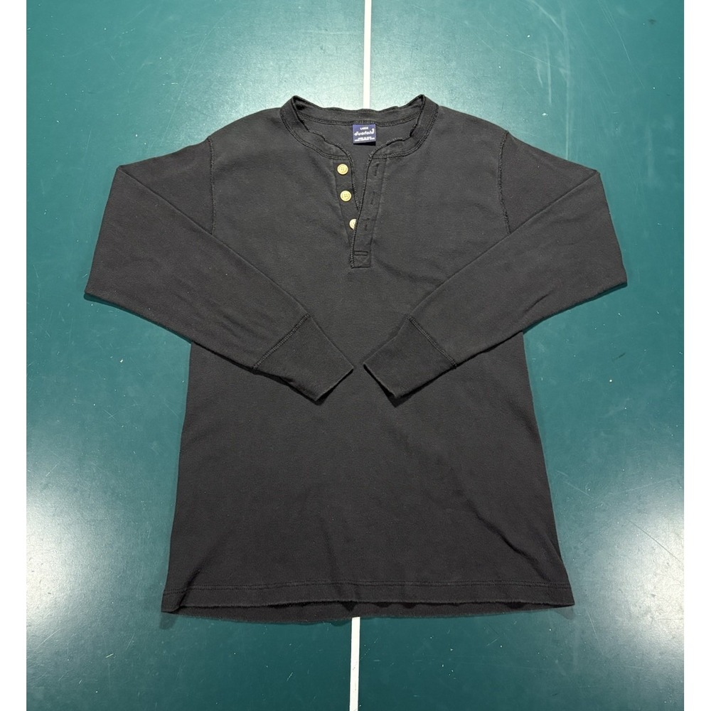 Vintage 90s Duofold Long Sleeve Henley Shirt Men's Large Black Thermal Grunge